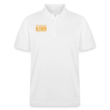 optimistisch bleiben - Stanley/Stella Unisex Bio-Poloshirt PREPSTER - Weiß - Vorne - Roxy (174cm) & Andy (188cm)