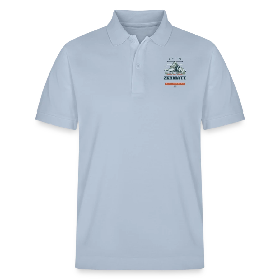 Zermatt badge on a stanley/stella unisex organic polo shirt prepster, sky blue