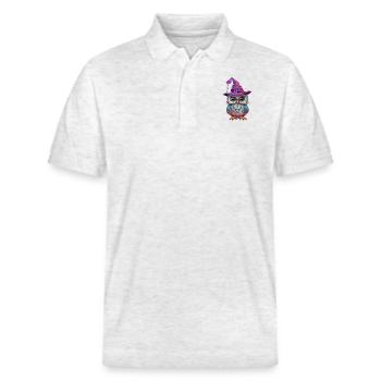 Sorcière hibou avec chapeau - Polo PREPSTER bio Stanley/Stella Unisexe - blanc chiné - Devant - Roxy (174cm) & Andy (188cm)