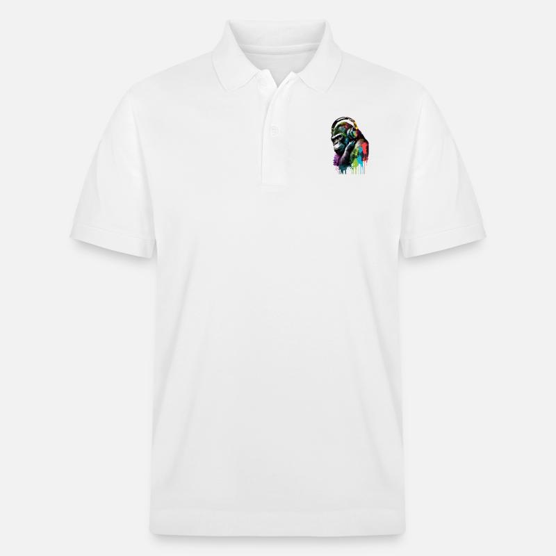 Gorilla mit Kopfhörern - Stanley/Stella Unisex Bio-Poloshirt PREPSTER - Weiß