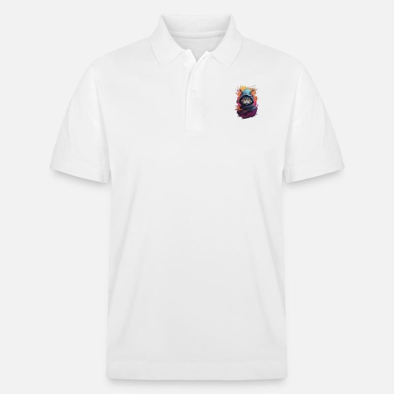 Feuriger Katzenkrieger: Detaillierte Ninja-Katze - Stanley/Stella Unisex Bio-Poloshirt PREPSTER - Weiß