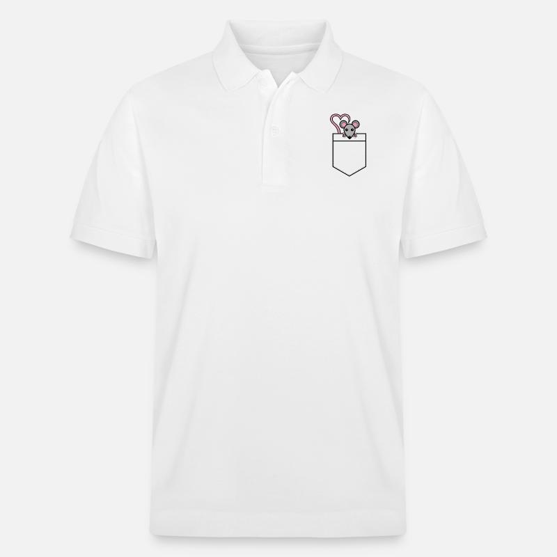 Brusttasche mit Maus oder Ratte - Stanley/Stella Unisex Bio-Poloshirt PREPSTER - Weiß