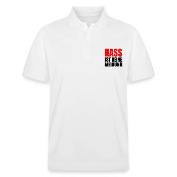 hass ist keine meinung - Stanley/Stella Unisex Bio-Poloshirt PREPSTER - Weiß - Vorne - Roxy (174cm) & Andy (188cm)