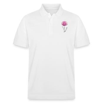 , meditate, live - Stanley/Stella Unisex Organic Polo Shirt PREPSTER - white - Front - Roxy (174cm) & Andy (188cm)