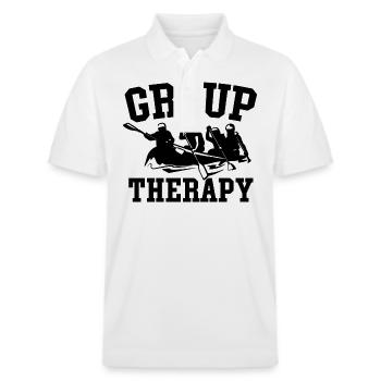 Gruppentherapie Rafting Abenteuer - Stanley/Stella Unisex Bio-Poloshirt PREPSTER - Weiß - Vorne - Roxy (174cm) & Andy (188cm)