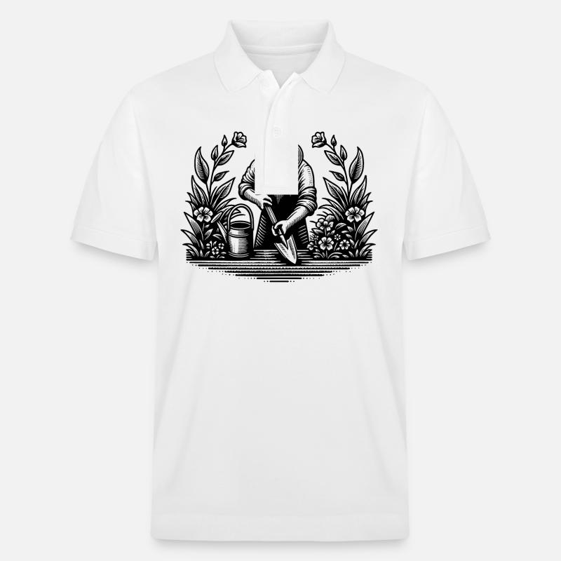 Hobbygärtner beim arbeiten im Garten - Stanley/Stella Unisex Bio-Poloshirt PREPSTER - Weiß