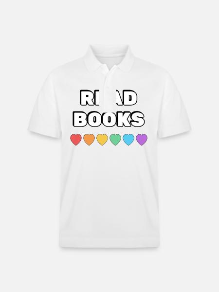 Read Books Rainbow Hearts - Stanley/Stella Unisex Organic Polo Shirt PREPSTER - white