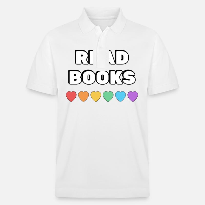 Read Books Rainbow Hearts - Stanley/Stella Unisex Organic Polo Shirt PREPSTER - white
