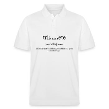 Triathlete (Triathlet*in) | Definition - Stanley/Stella Unisex Bio-Poloshirt PREPSTER - Weiß - Vorne - Roxy (174cm) & Andy (188cm)