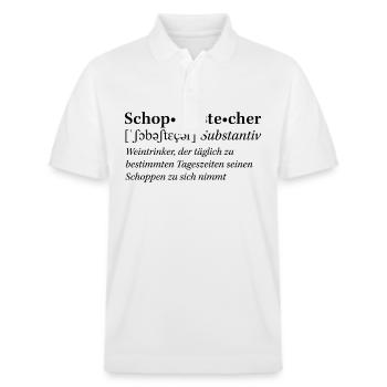 Rheinhessische Mundart "Schobbestecher" - Stanley/Stella Unisex Bio-Poloshirt PREPSTER - Weiß - Vorne - Roxy (174cm) & Andy (188cm)