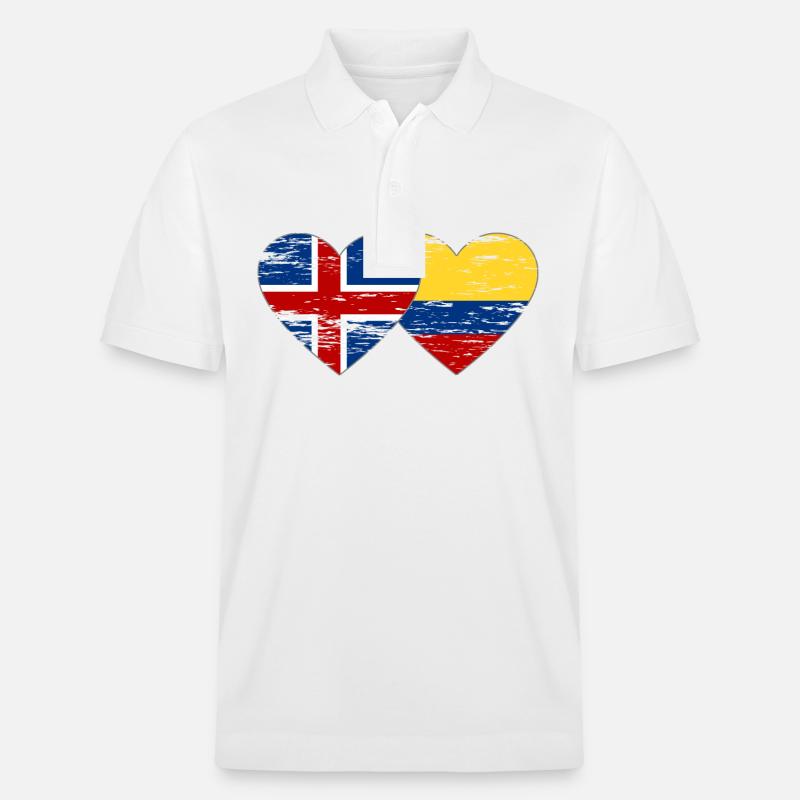 Islande Colombie drapeau coeur utilisé - Polo PREPSTER bio Stanley/Stella Unisexe - blanc