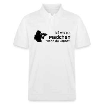Schieß wie ein Mädchen wenn du kannst! - Stanley/Stella Unisex Bio-Poloshirt PREPSTER - Weiß - Vorne - Roxy (174cm) & Andy (188cm)