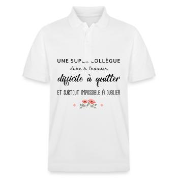 Cadeau Collègue une super collègue cadeau retraite - Polo PREPSTER bio Stanley/Stella Unisexe - blanc - Devant - Roxy (174cm) & Andy (188cm)