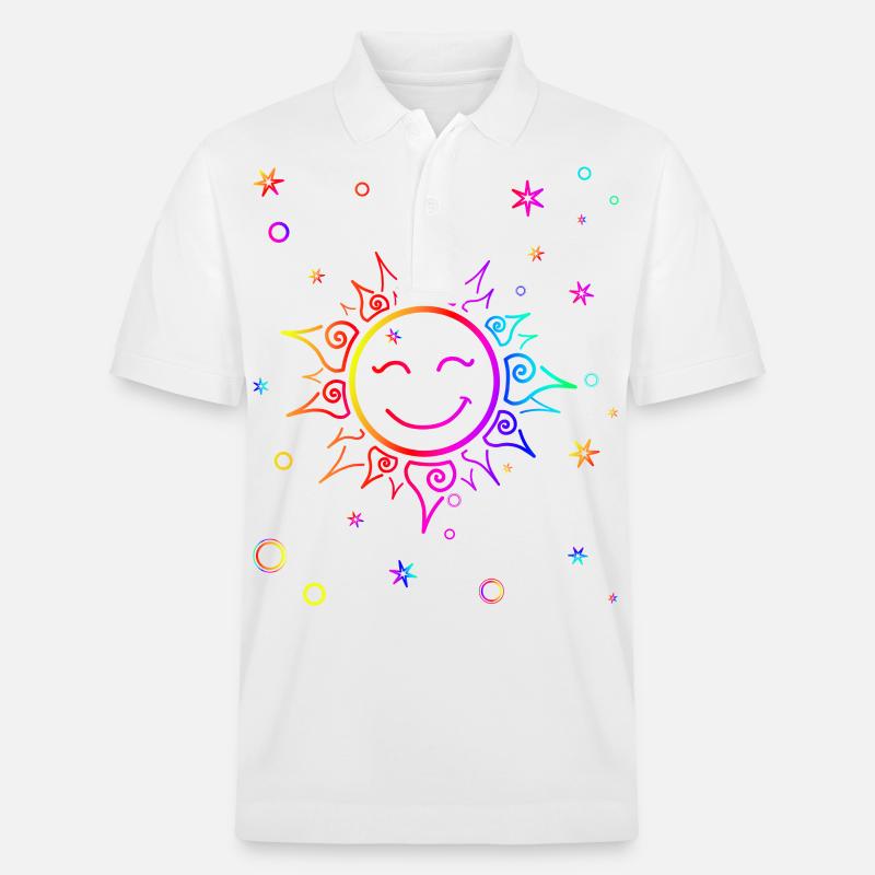 lächelnde Sonne Farbverlauf Regenbogen - Stanley/Stella Unisex Bio-Poloshirt PREPSTER - Weiß
