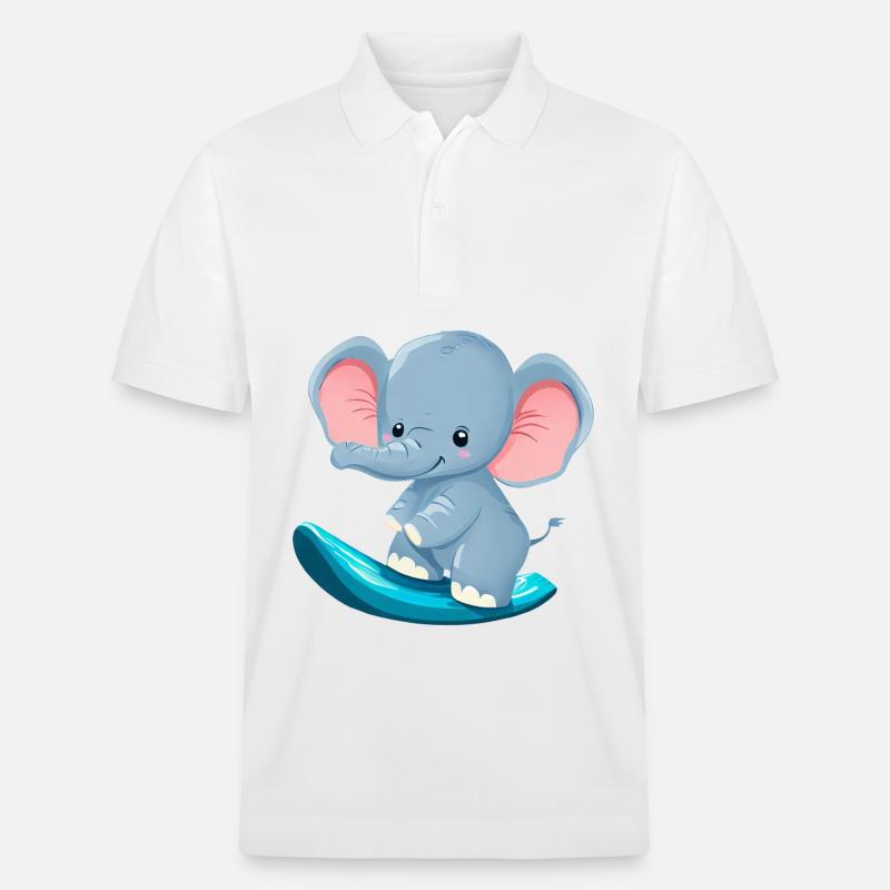 Surfer Elephant, Conception animale aventureuse - Polo PREPSTER bio Stanley/Stella Unisexe - blanc