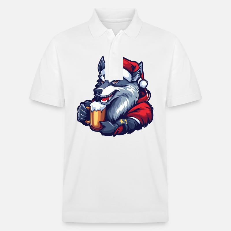 Wolf Weihnachten Bier - Stanley/Stella Unisex Bio-Poloshirt PREPSTER - Weiß