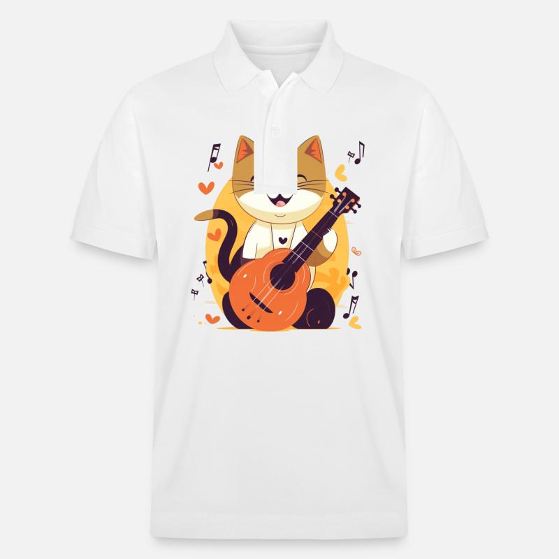 Chat mignon avec guitare - Polo PREPSTER bio Stanley/Stella Unisexe - blanc