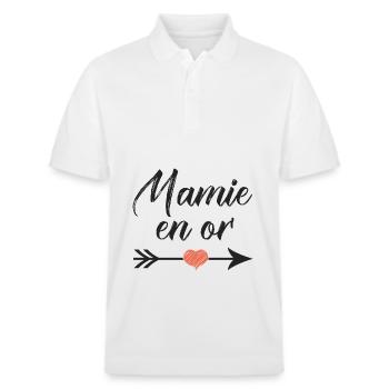 mamie en or cadeau mamie - Polo PREPSTER bio Stanley/Stella Unisexe - blanc - Devant - Roxy (174cm) & Andy (188cm)