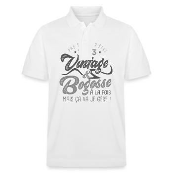 1963 Anniversaire vintage bogosse de 60 Ans - Polo PREPSTER bio Stanley/Stella Unisexe - blanc - Devant - Roxy (174cm) & Andy (188cm)