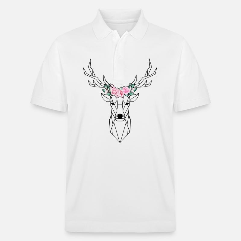 Cerf Floral Low Poly - Polo PREPSTER bio Stanley/Stella Unisexe - blanc