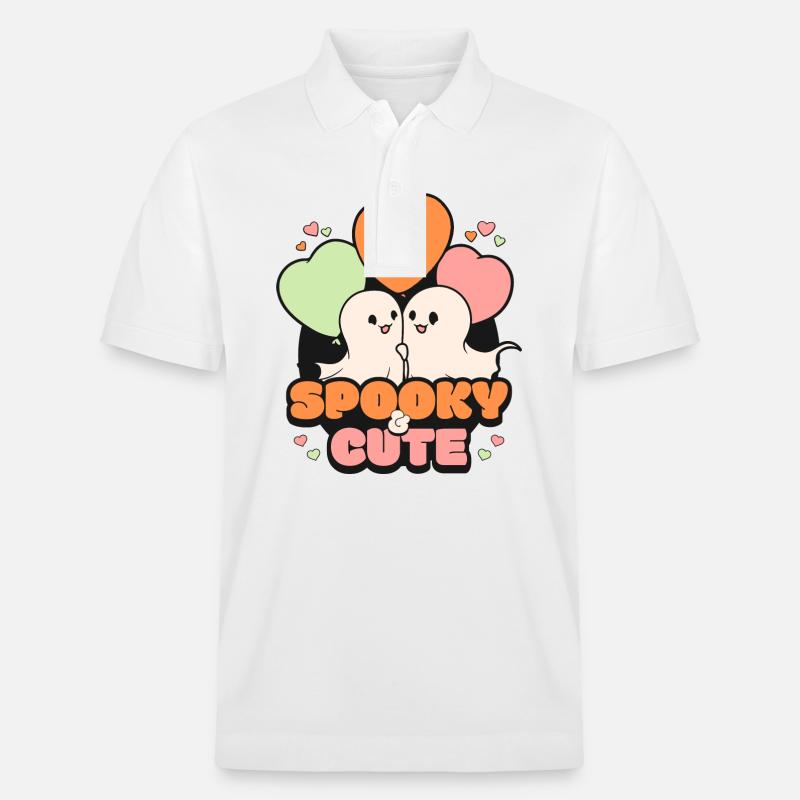 Spooky October Cute Halloween Ghost - Stanley/Stella Unisex Organic Polo Shirt PREPSTER - white