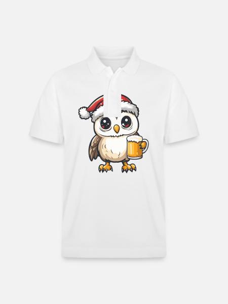 Eule Weihnachten Bier - Stanley/Stella Unisex Bio-Poloshirt PREPSTER - Weiß
