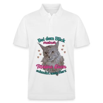 Blick meiner maine coon schmilzt mein Herz - Stanley/Stella Unisex Bio-Poloshirt PREPSTER - Weiß - Vorne - Roxy (174cm) & Andy (188cm)