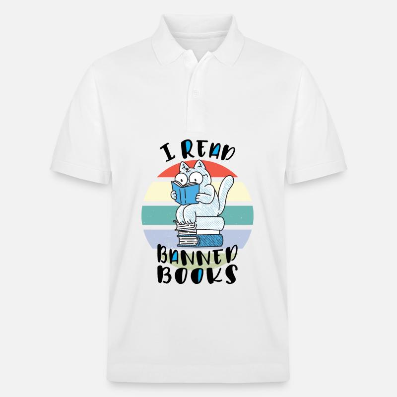 Ich lese verbotene Bücher Katze - Stanley/Stella Unisex Bio-Poloshirt PREPSTER - Weiß