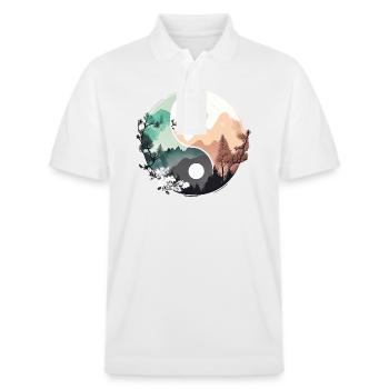Ying Yang - Mountains / Beach - Stanley/Stella Unisex Organic Polo Shirt PREPSTER - white - Front - Roxy (174cm) & Andy (188cm)