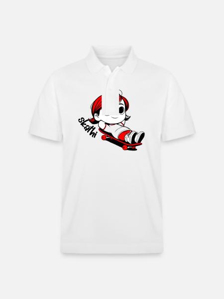 Kathi relaxes on a skateboard. - Stanley/Stella Unisex Organic Polo Shirt PREPSTER - white