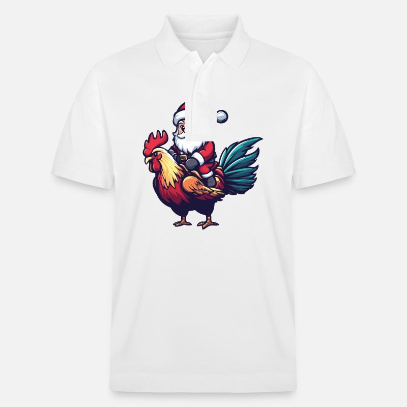 Coq Père Noël dessin animé - Polo PREPSTER bio Stanley/Stella Unisexe - blanc