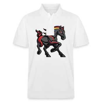 Bande dessinée de cheval - Polo PREPSTER bio Stanley/Stella Unisexe - blanc - Devant - Roxy (174cm) & Andy (188cm)