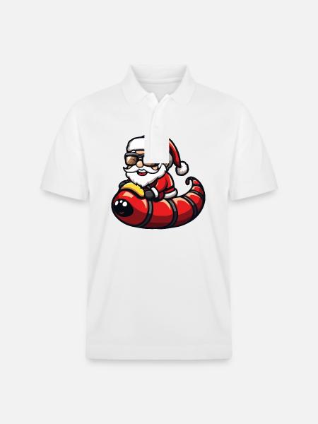 Worm Santa Claus Cartoon - Stanley/Stella Unisex Organic Polo Shirt PREPSTER - white