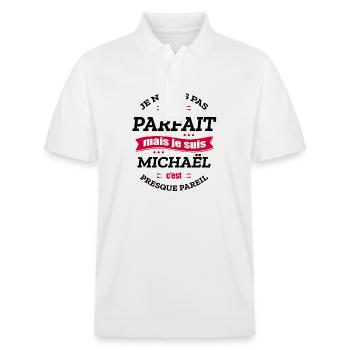 MICHAËL PARFAIT - PRENOM MICHAËL - Polo PREPSTER bio Stanley/Stella Unisexe - blanc - Devant - Roxy (174cm) & Andy (188cm)