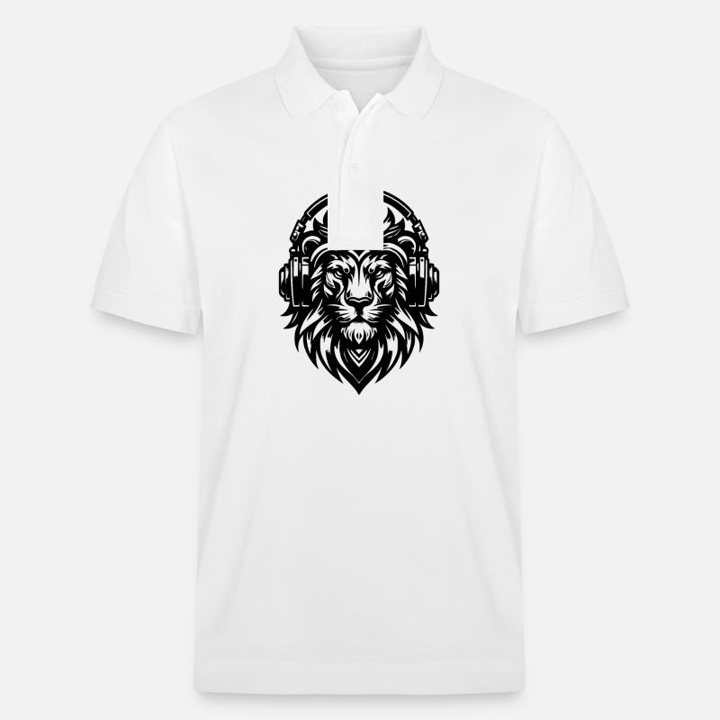 Grimmiger Löwe mit Kopfhörer - Stanley/Stella Unisex Bio-Poloshirt PREPSTER - Weiß