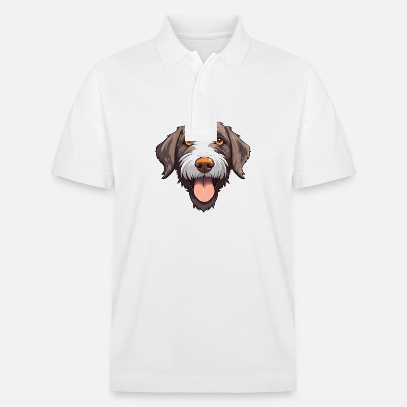 Deutsches drahthaariges Pointer-Hund-Rasse-Aquarell-Auto - Stanley/Stella Unisex Bio-Poloshirt PREPSTER - Weiß