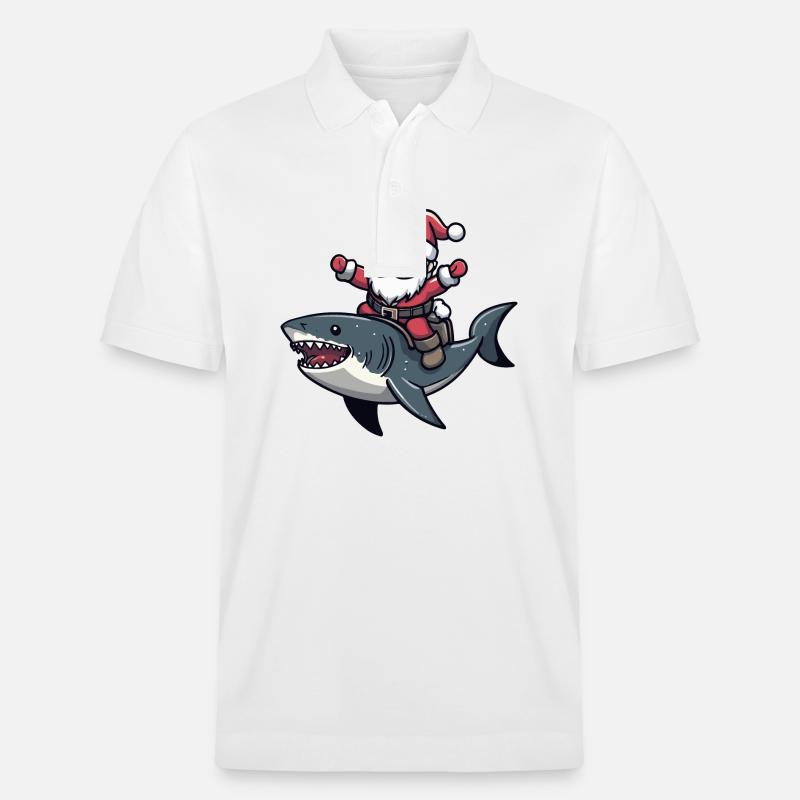 Requin Père Noël dessin animé - Polo PREPSTER bio Stanley/Stella Unisexe - blanc
