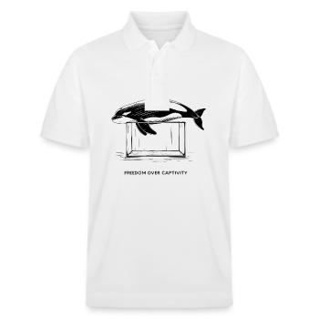 Fine Line Orca – Freedom Over Captivity - Stanley/Stella Unisex Organic Polo Shirt PREPSTER - white - Front - Roxy (174cm) & Andy (188cm)