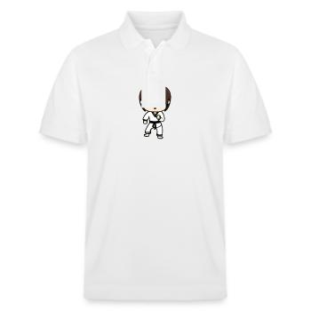 Karate Krieger Schwarzer Gürtel Kawaii - Stanley/Stella Unisex Bio-Poloshirt PREPSTER - Weiß - Vorne - Roxy (174cm) & Andy (188cm)