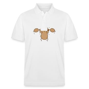 Haltérophilie kiwi avec oiseau kiwi et fruits - Polo PREPSTER bio Stanley/Stella Unisexe - blanc - Devant - Roxy (174cm) & Andy (188cm)