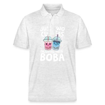 Lustiger Bubble Tea Spruch für einen Bubble Tea - Stanley/Stella Unisex Bio-Poloshirt PREPSTER - Weiß meliert - Vorne - Roxy (174cm) & Andy (188cm)