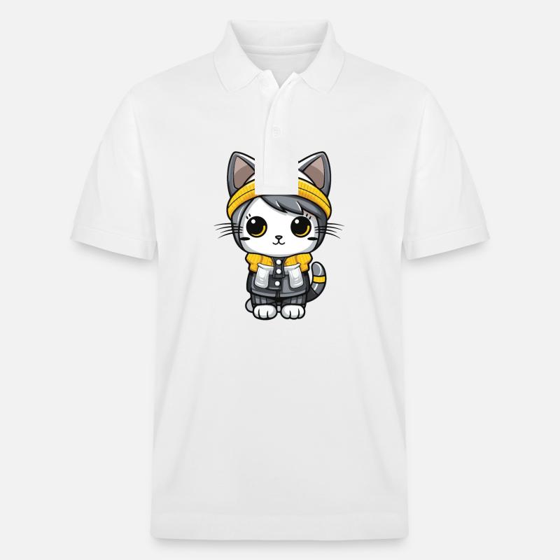 Chat Hiver Bande Dessinée Mignon - Polo PREPSTER bio Stanley/Stella Unisexe - blanc
