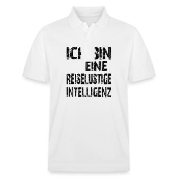 KI Spruch Ich bin eine reiselustige Intelligenz - Stanley/Stella Unisex Bio-Poloshirt PREPSTER - Weiß - Vorne - Roxy (174cm) & Andy (188cm)