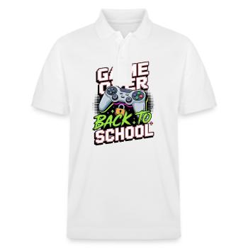 Game Over Retour à l’école Gamer Zocken Design - Polo PREPSTER bio Stanley/Stella Unisexe - blanc - Devant - Roxy (174cm) & Andy (188cm)