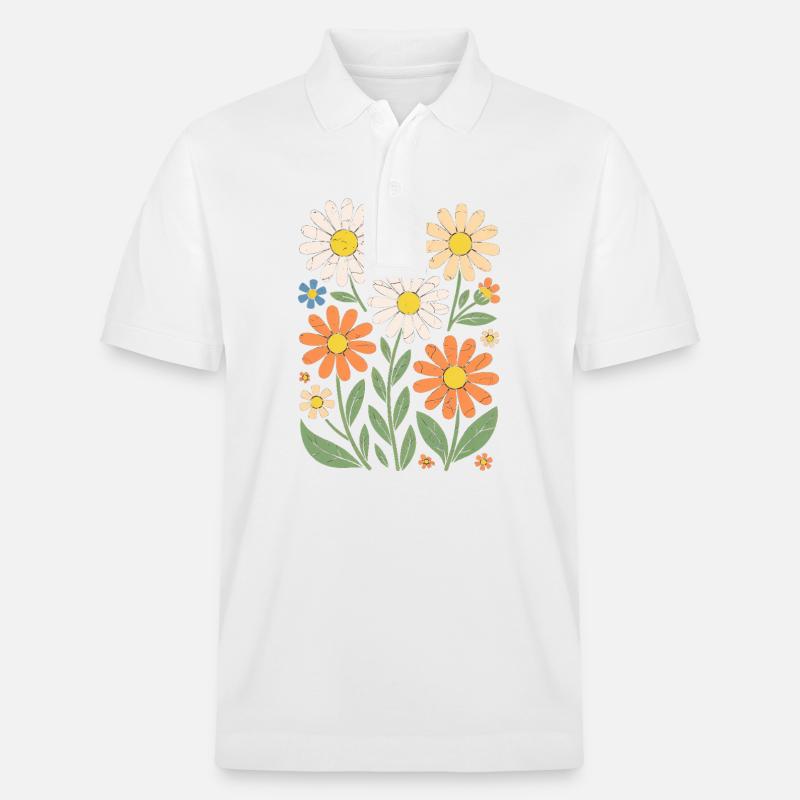 Boho Retro Daisy Pattern Retro - Stanley/Stella Unisex Organic Polo Shirt PREPSTER - white