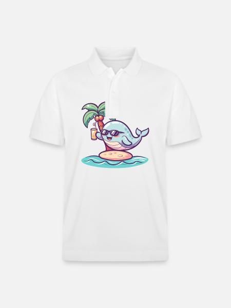 Whale Summer Beach Vacation - Stanley/Stella Unisex Organic Polo Shirt PREPSTER - white