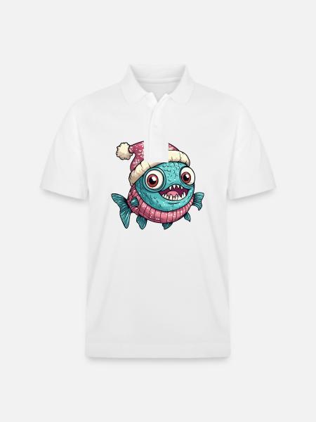 Piranha Fish Christmas - Stanley/Stella Unisex Organic Polo Shirt PREPSTER - white