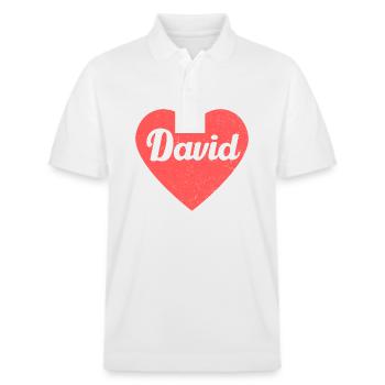 David Nom Coeur Rouge Amour Fan Rétro - Polo PREPSTER bio Stanley/Stella Unisexe - blanc - Devant - Roxy (174cm) & Andy (188cm)