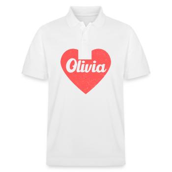 Olivia Nom Coeur Rouge Amour Fan Rétro - Polo PREPSTER bio Stanley/Stella Unisexe - blanc - Devant - Roxy (174cm) & Andy (188cm)