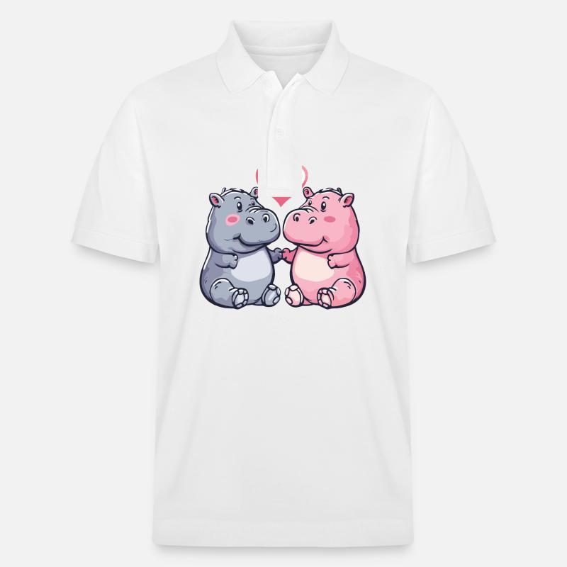 Nilpferd Comic Tier Paar Liebe - Stanley/Stella Unisex Bio-Poloshirt PREPSTER - Weiß
